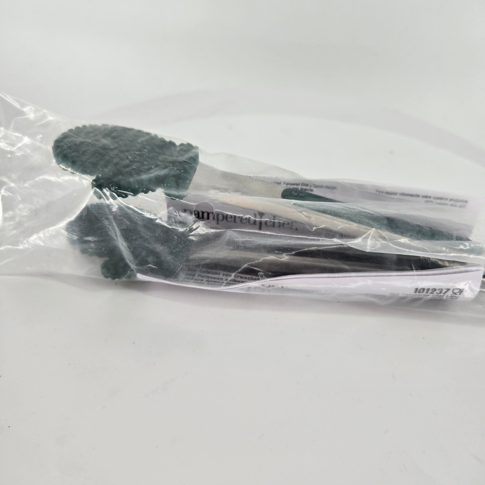 Pampered Chef Holiday Mini Mitten Tongs Green Silicone Stainless Steel 101237NEW